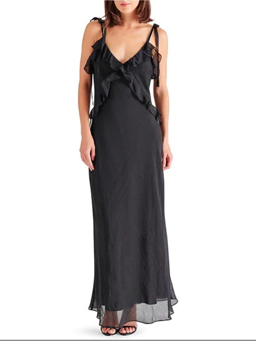 Steve Madden Black Adalina V-Neck Sleeveless Ruffle Maxi Dress
